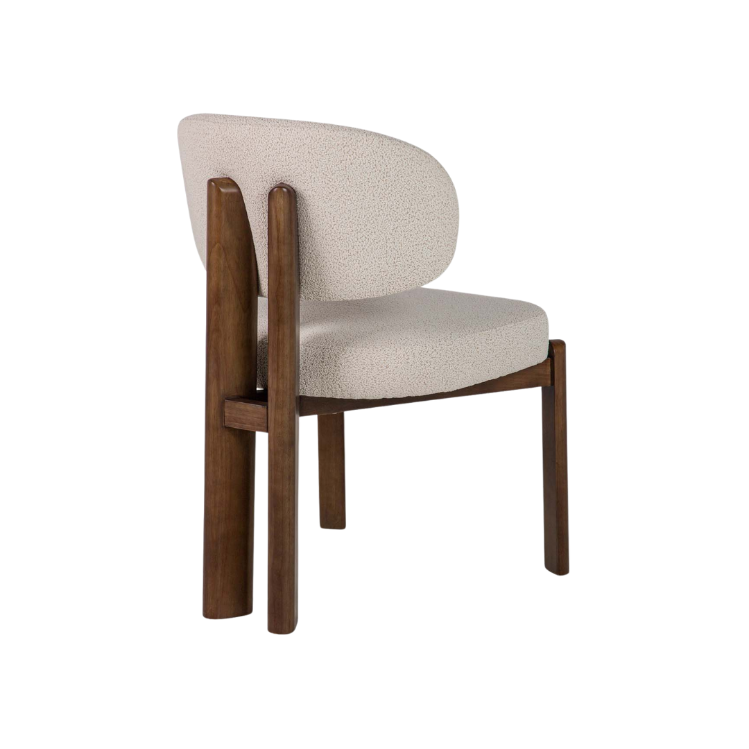 Back view of Lina dining chair highlighting curved oak legs
