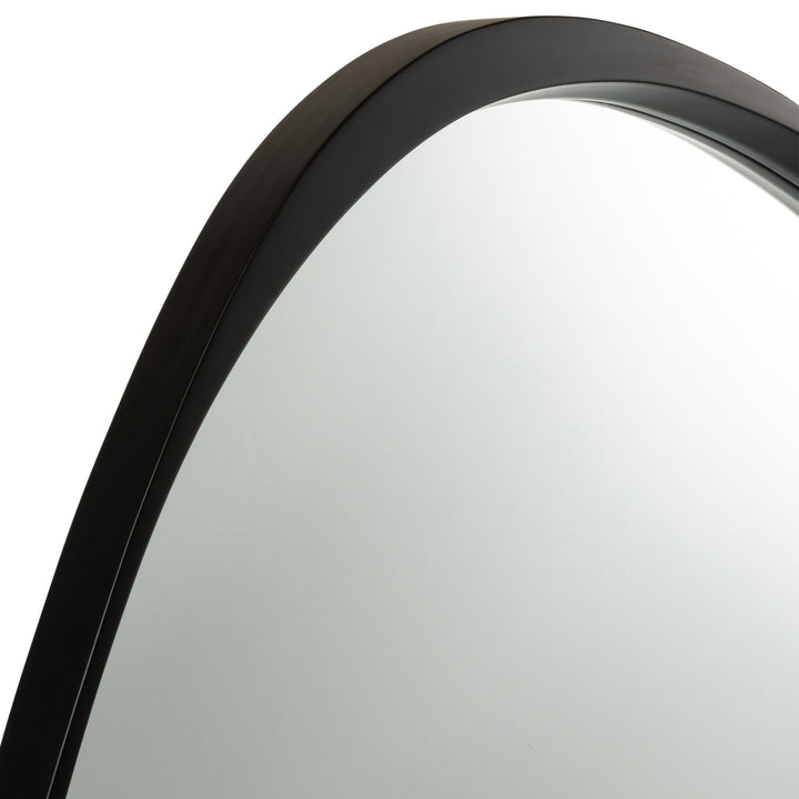 Close-up detail of the smooth black wood frame and glass edge.