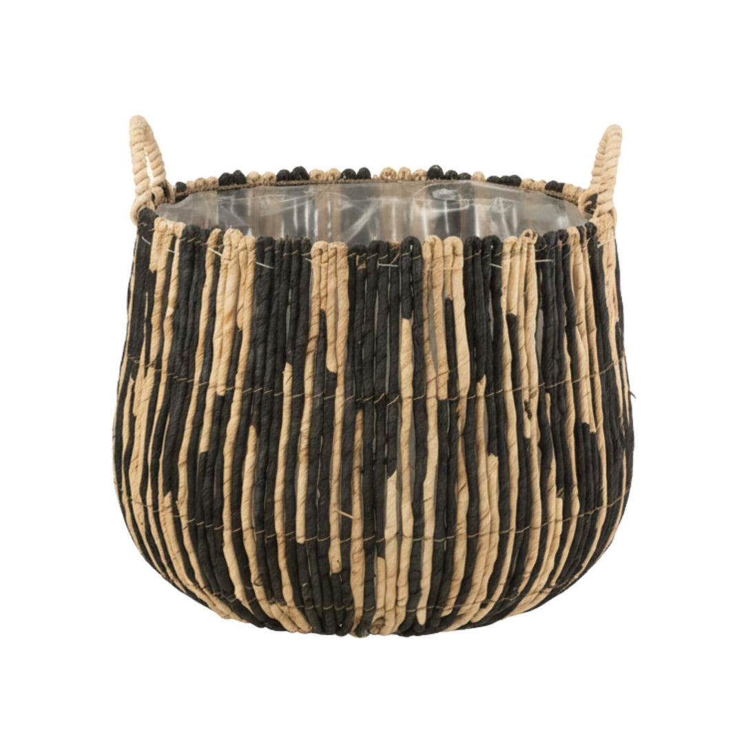 Medium Lovina Basket with striped natural and black design.