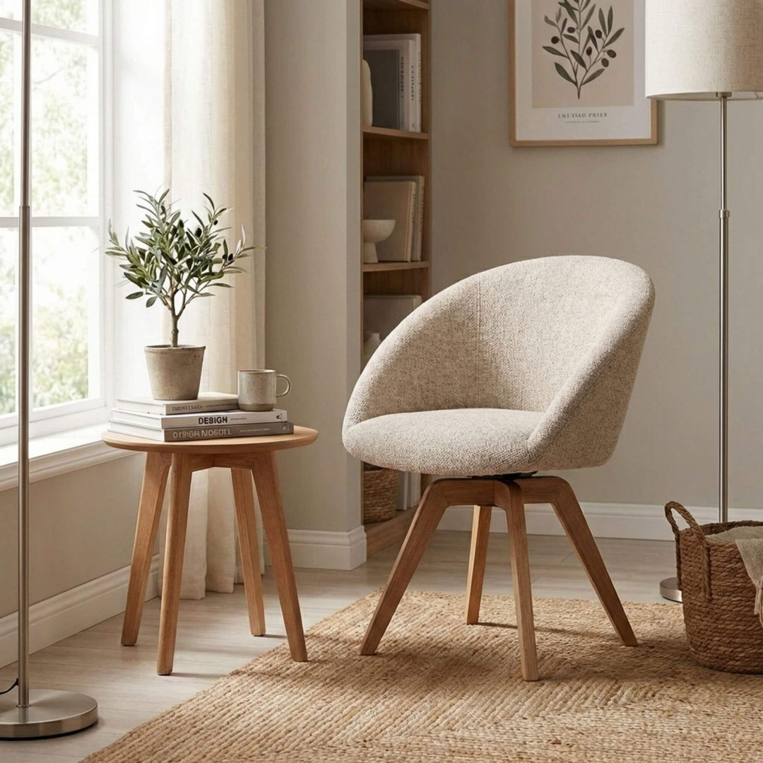 Styled interior setting featuring the Lume chair in a dining or reading corner.