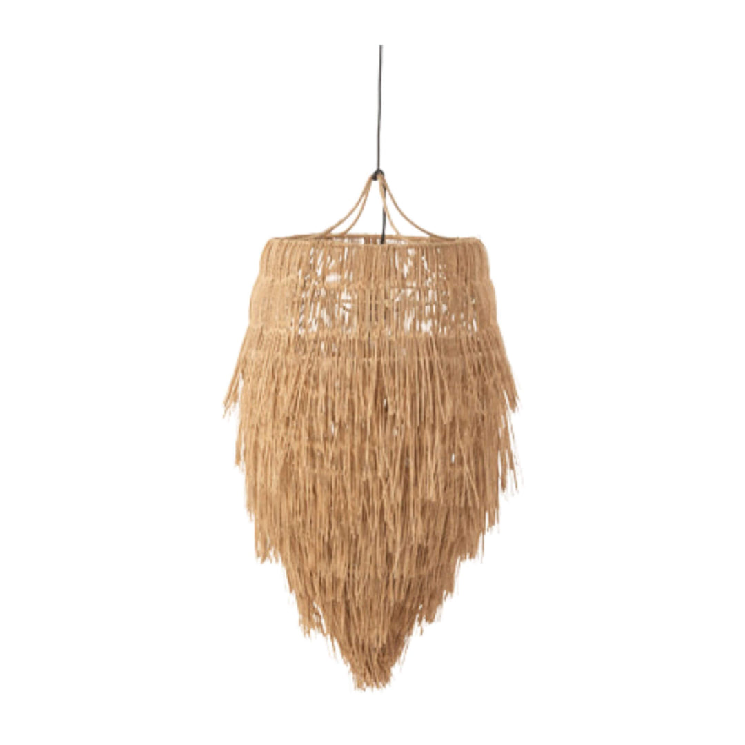 Front view of Lutulu Ceiling Lamp with layered natural-fiber fringes.