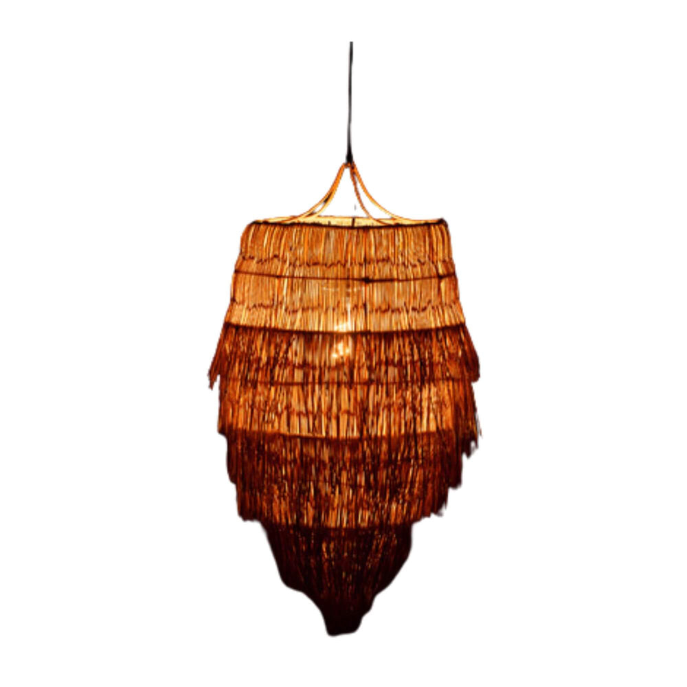 Lutulu Ceiling Lamp illuminated, creating a warm layered glow.