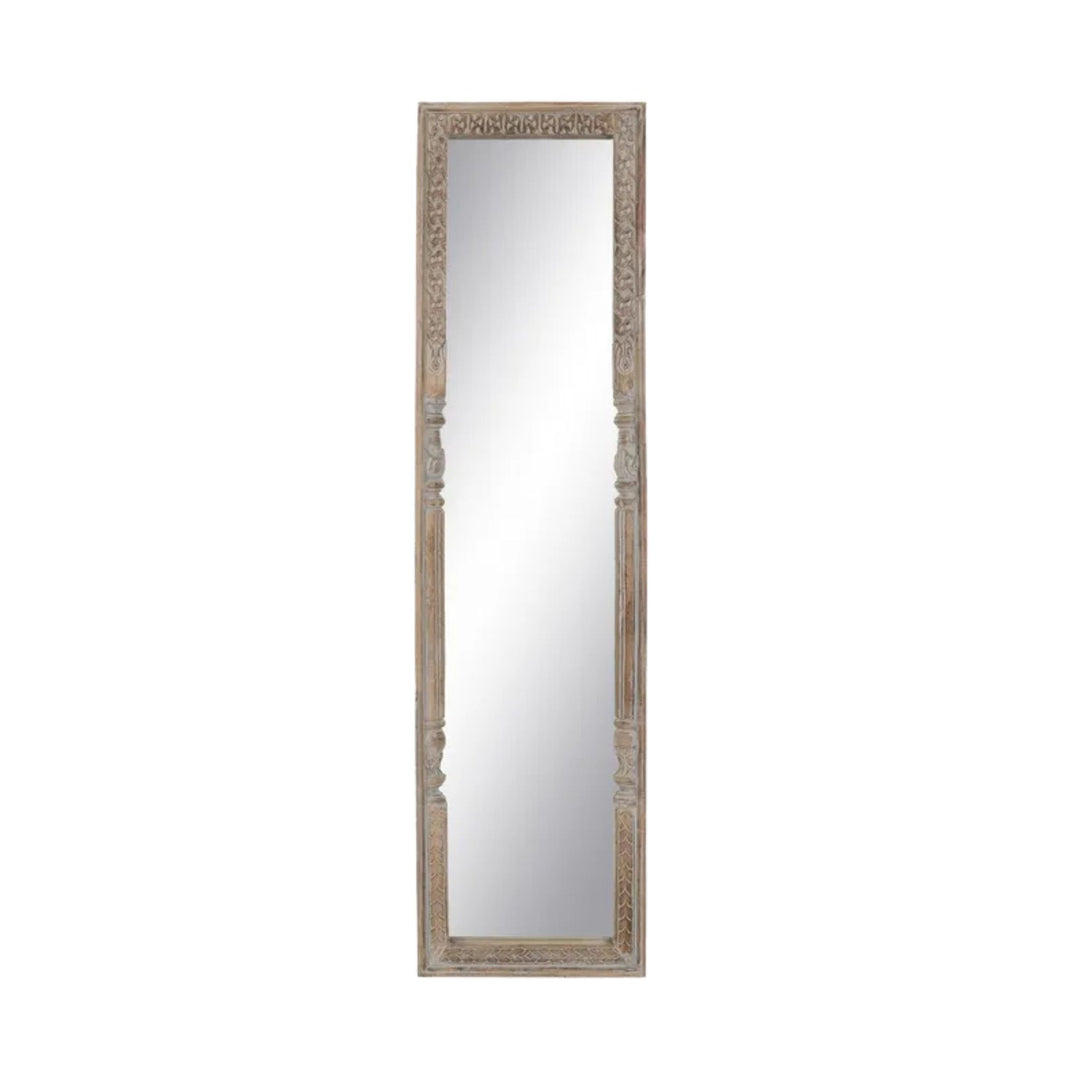Linoa Slim Floor Mirror with carved sheesham wood frame.