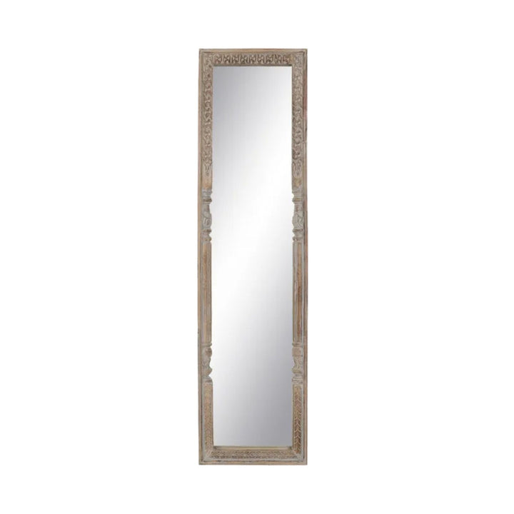 Linoa Slim Floor Mirror with carved sheesham wood frame.