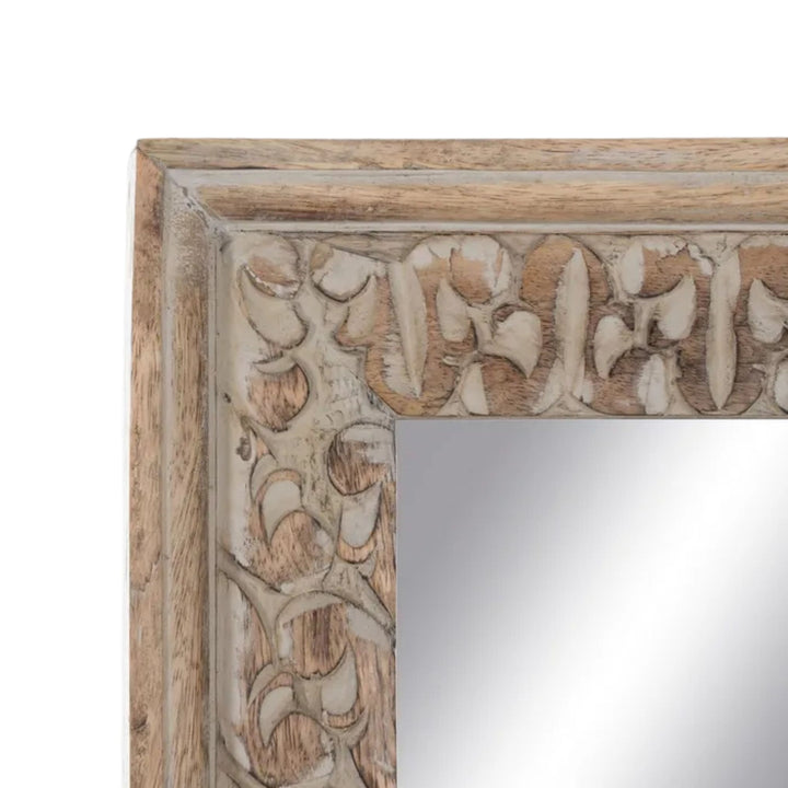 Close-up of carved detailing on Linoa Slim Floor Mirror.