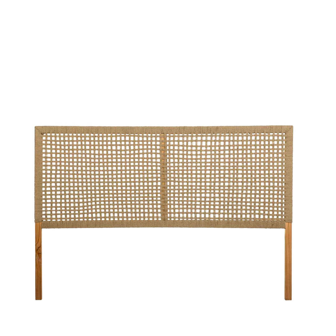 Front view of the Madura Headboard showcasing its woven jute panel and wooden frame.