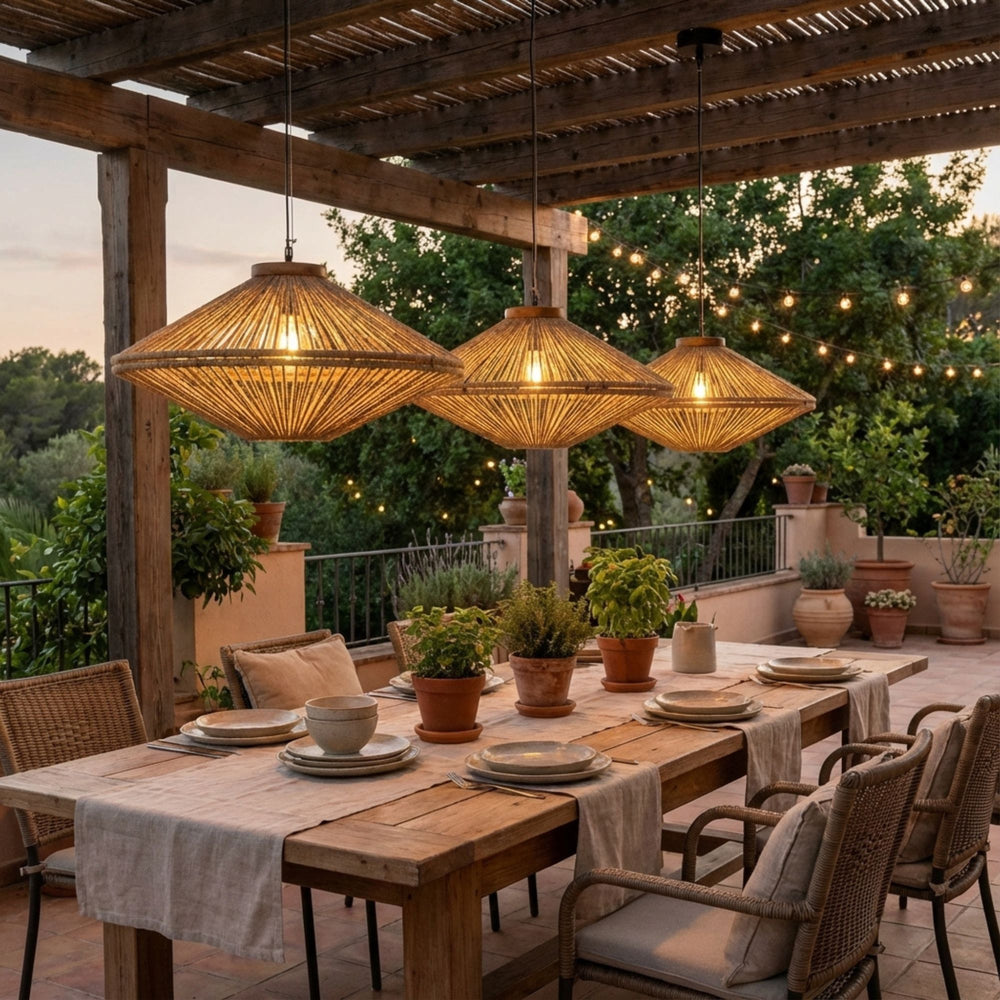 Outdoor terrace setting with Magna ceiling lamp