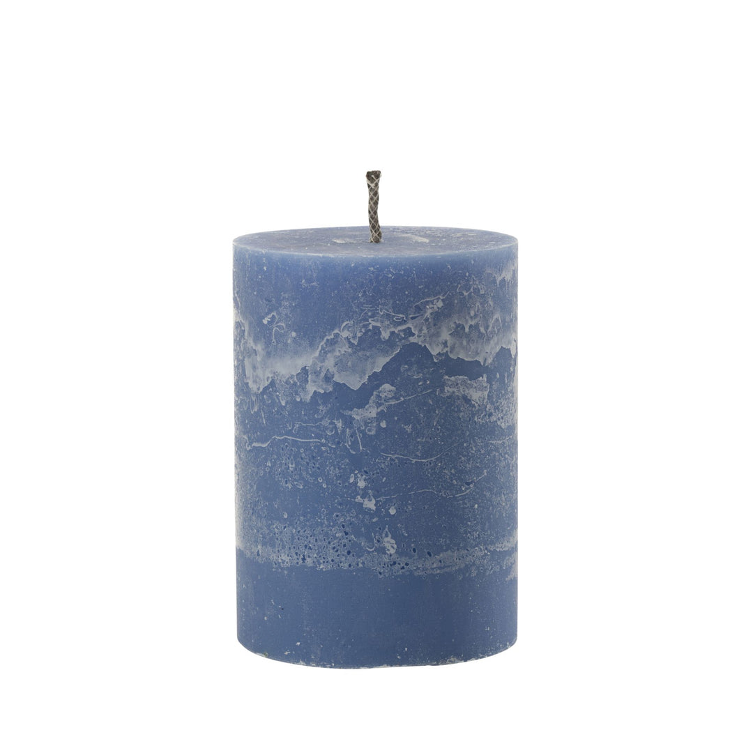 Small Mahé Blue Outdoor Candle in blue paraffin.