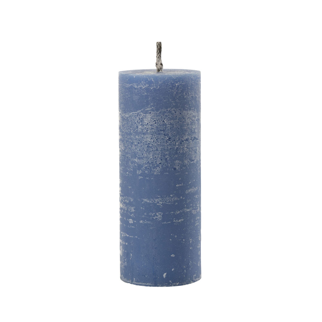 Medium-sized Mahé Blue Outdoor Candle with textured finish.