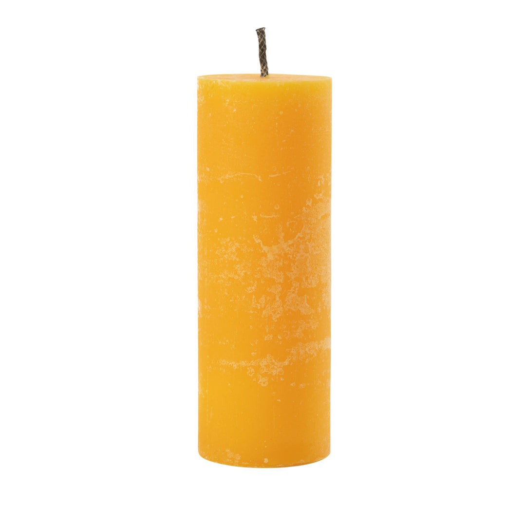 Large Mahe Yellow Outdoor Candle showcasing bold yellow hue and paraffin texture.