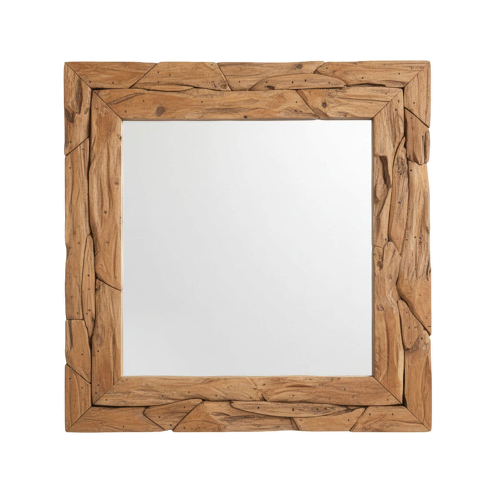 Front view of the Male Square Mirror made from natural reclaimed teak wood.