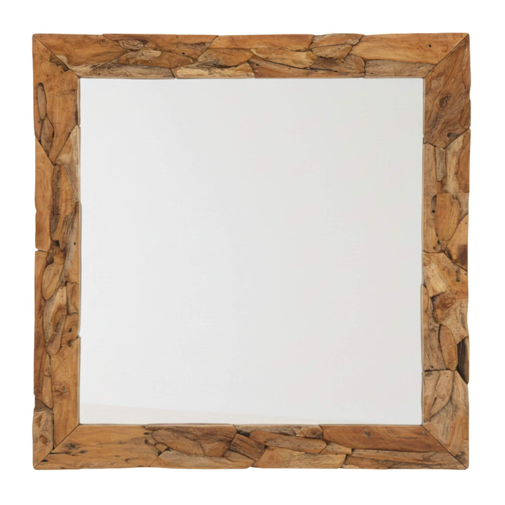 Front view of the Large Male Square Mirror made from natural reclaimed teak wood.