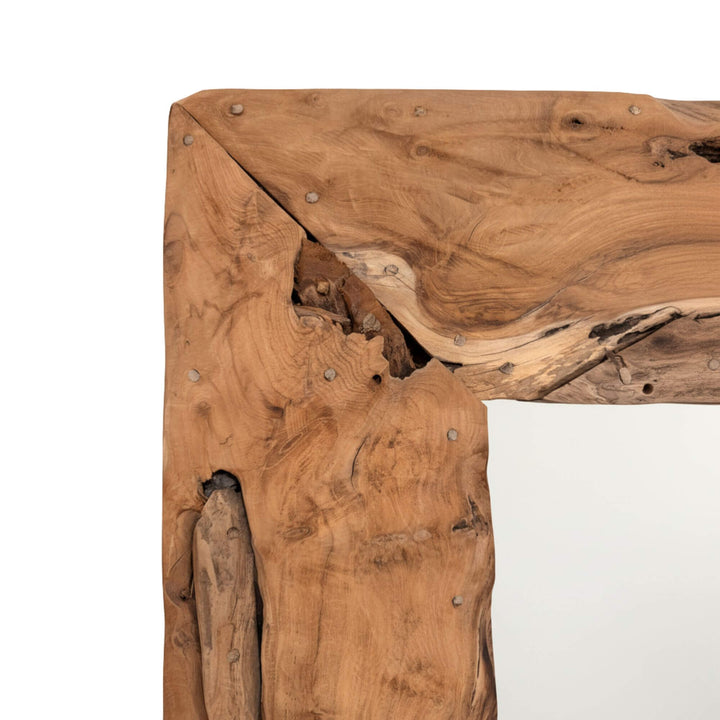 Corner detail of the Male Square Mirror highlighting natural textures.