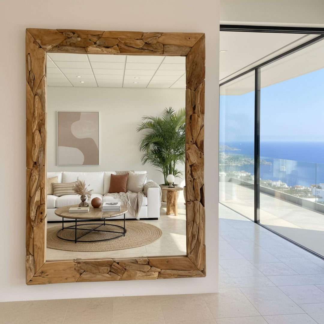 Large version of the Male Square Mirror displayed in a coastal-style room.