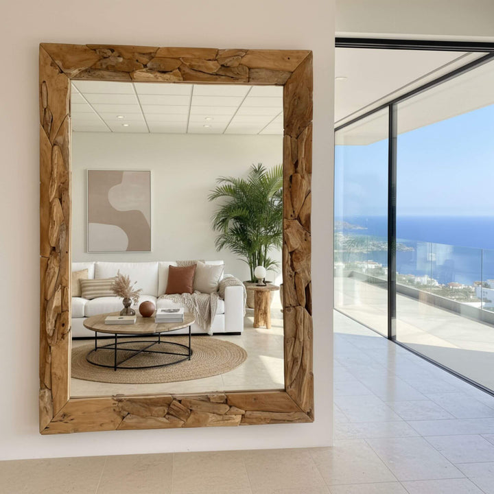 Large version of the Male Square Mirror displayed in a coastal-style room.