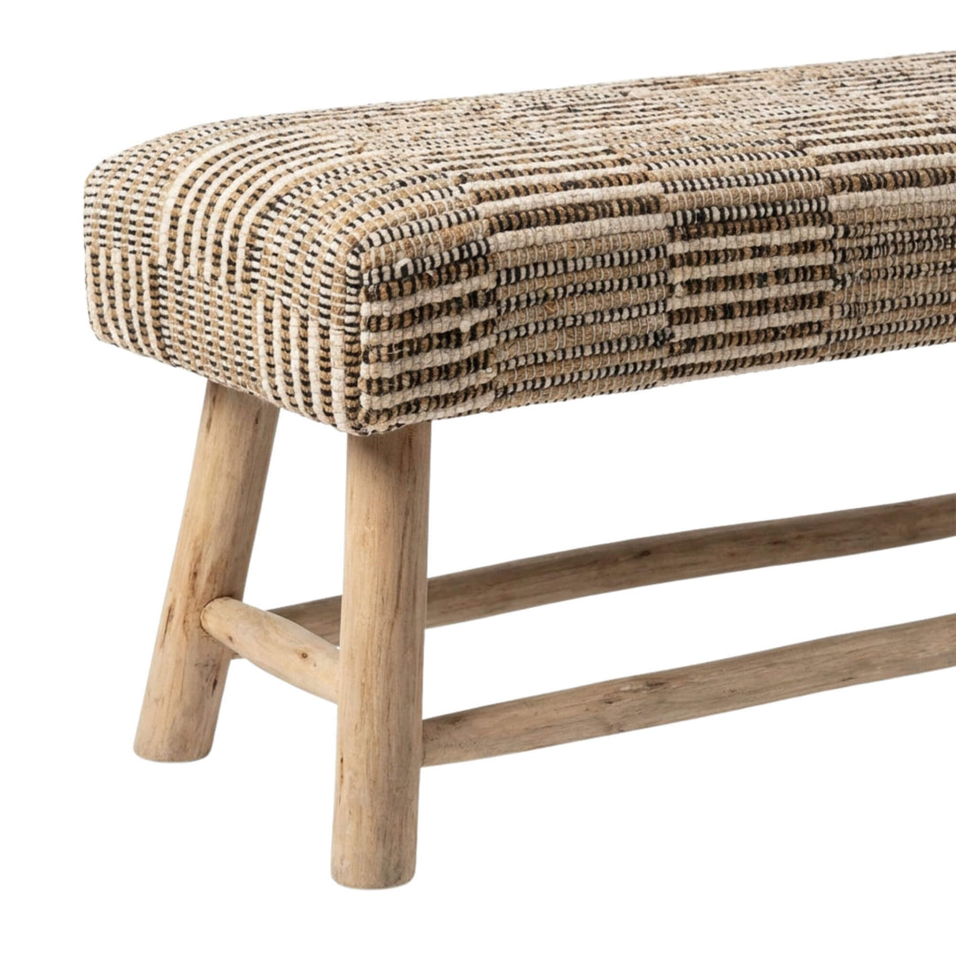 Side view highlighting the bench’s sturdy wooden structure and clean proportions.