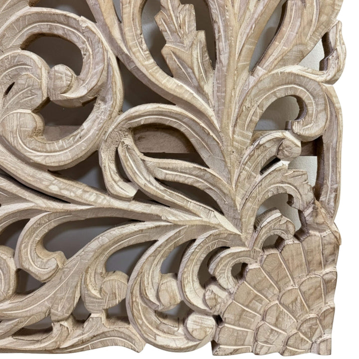 Detailed texture view of the hand-carved floral patterns on the Mandala Panel.