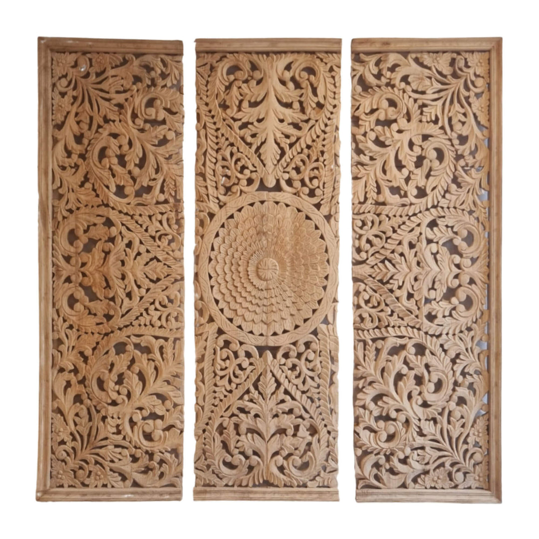 Front view of the Mandala Wall Deco White Briss Collection handcrafted from reclaimed sheesham wood.