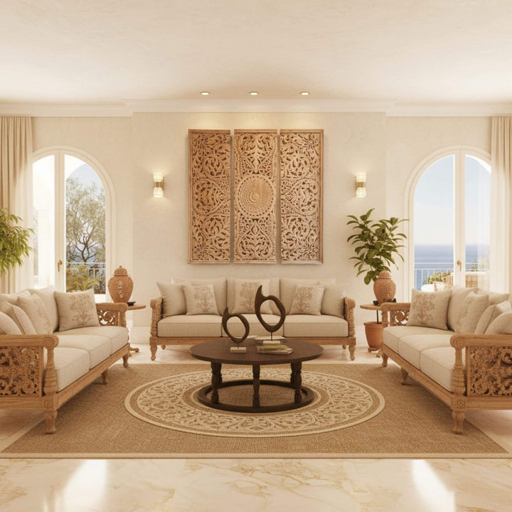Styled interior setting featuring the Mandala Wall Deco as a large decorative focal point.