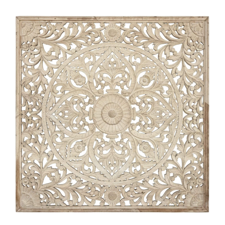 Large Mandala Wall Deco in white wash handcrafted from reclaimed wood.