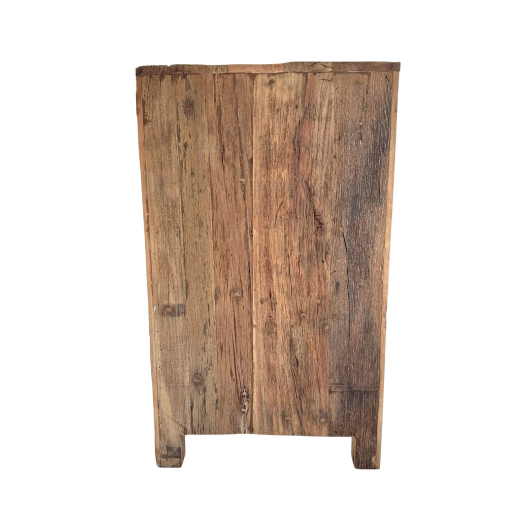 Side view of handmade reclaimed wood buffet for dining room
