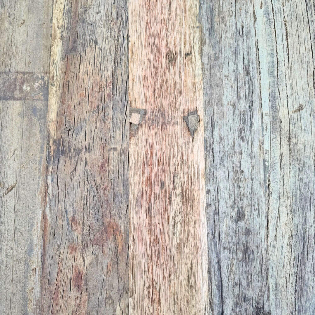 Close-up of top reclaimed wood buffet 