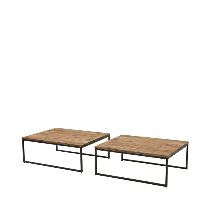 Front view of the two coffee tables displayed separately, highlighting their coordinated nested proportions.