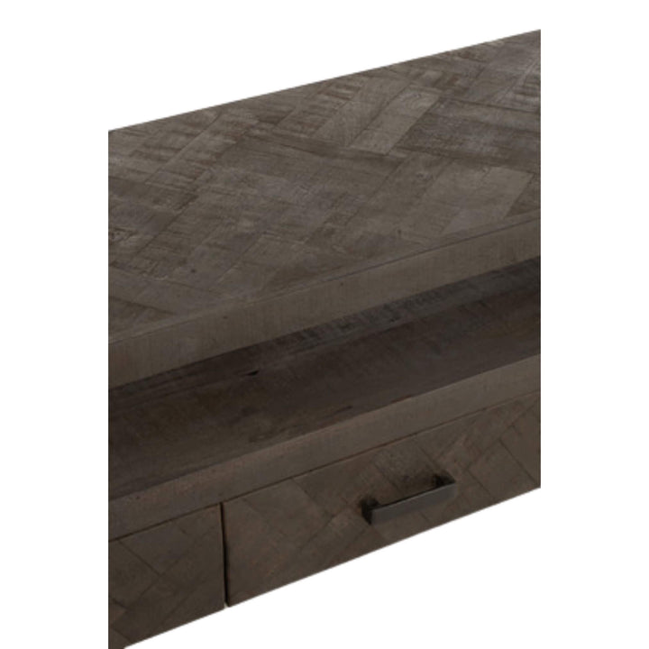 Closed drawer of Mango TV Shelf showing interior storage space.
