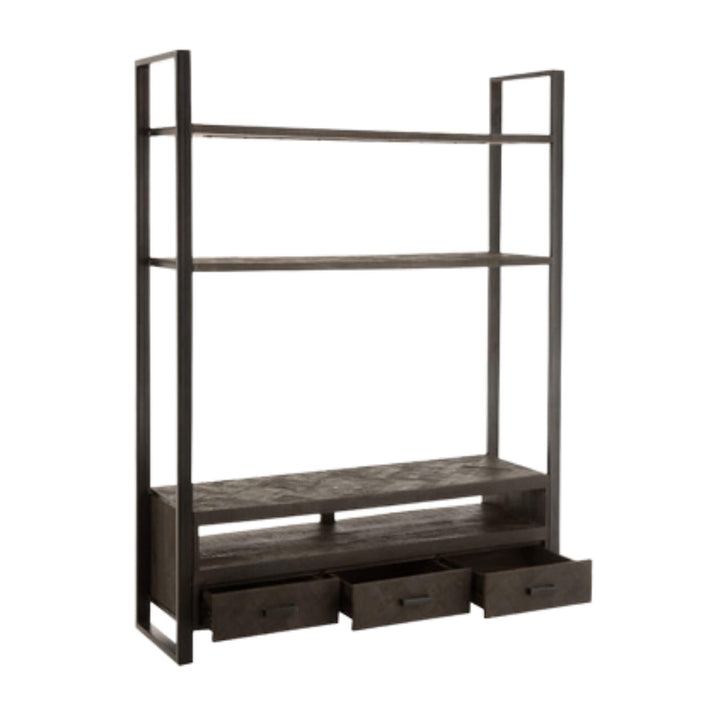 Open drawer of Mango TV Shelf showing interior storage space.