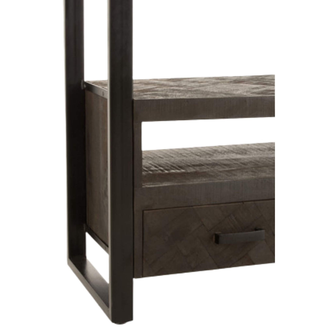 Close-up of mango wood shelf with natural grain detail.