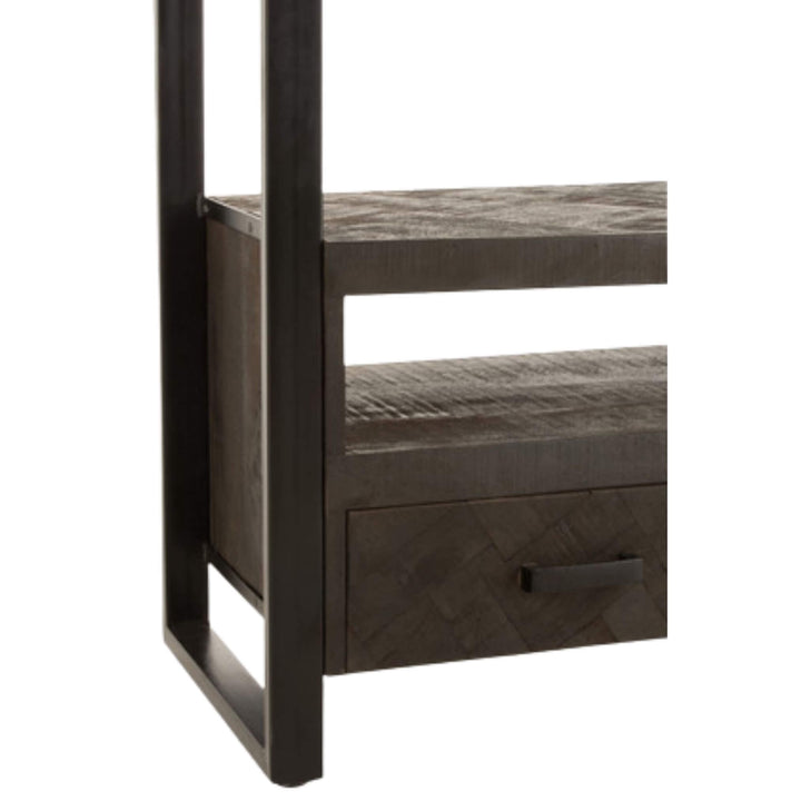 Close-up of mango wood shelf with natural grain detail.