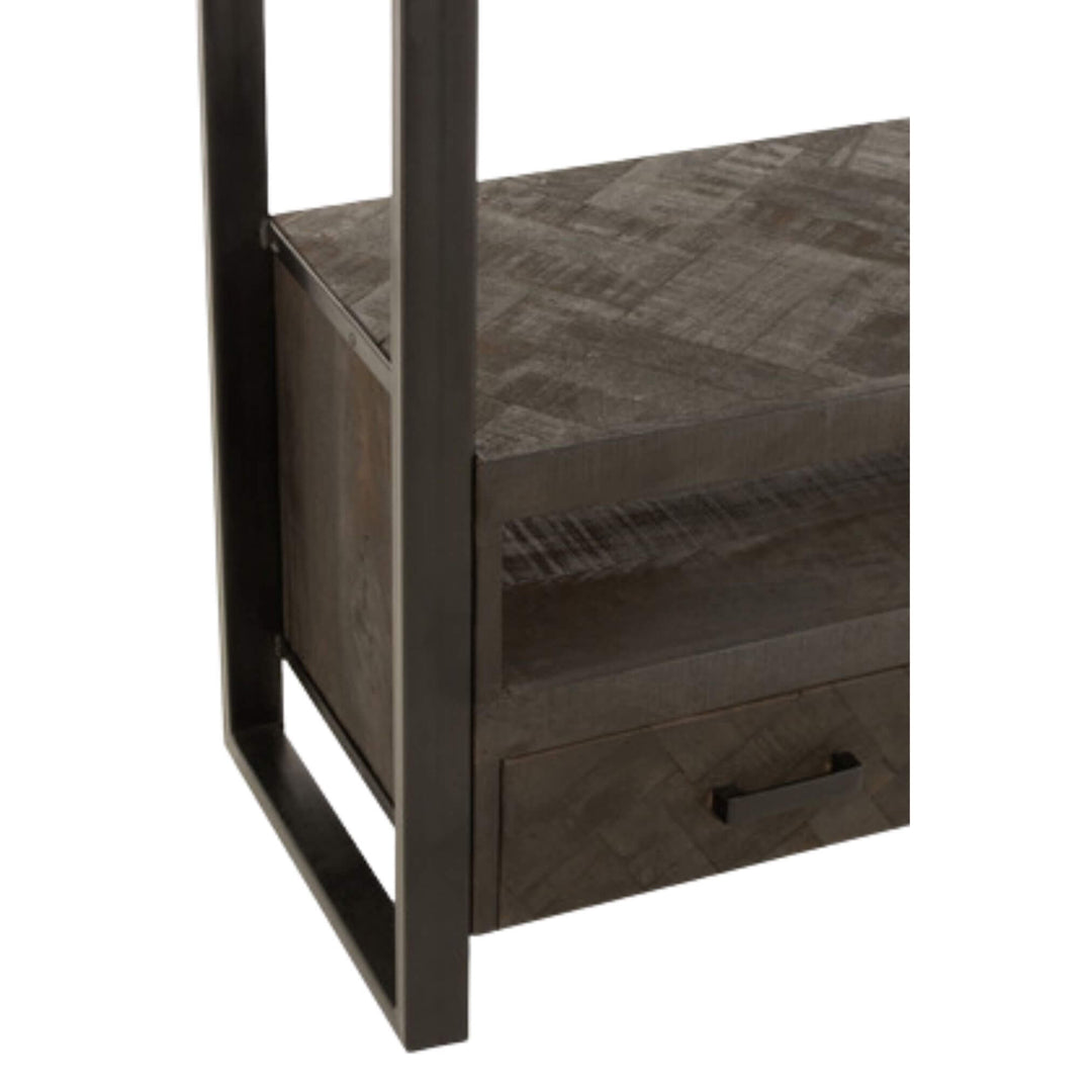 Close-up of mango wood shelf with natural grain detail.