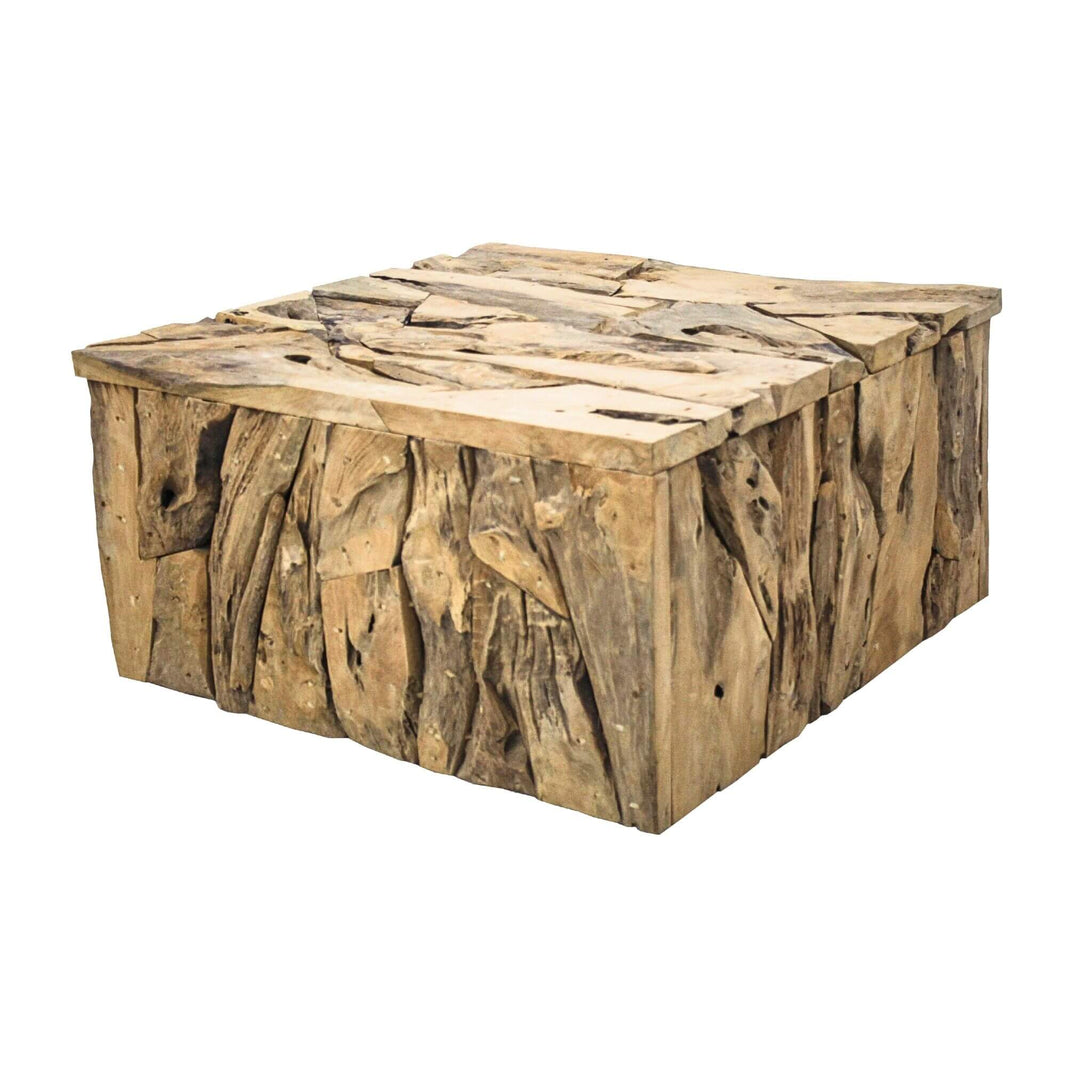 Front view of Manihi teak wood coffee table with natural irregular design