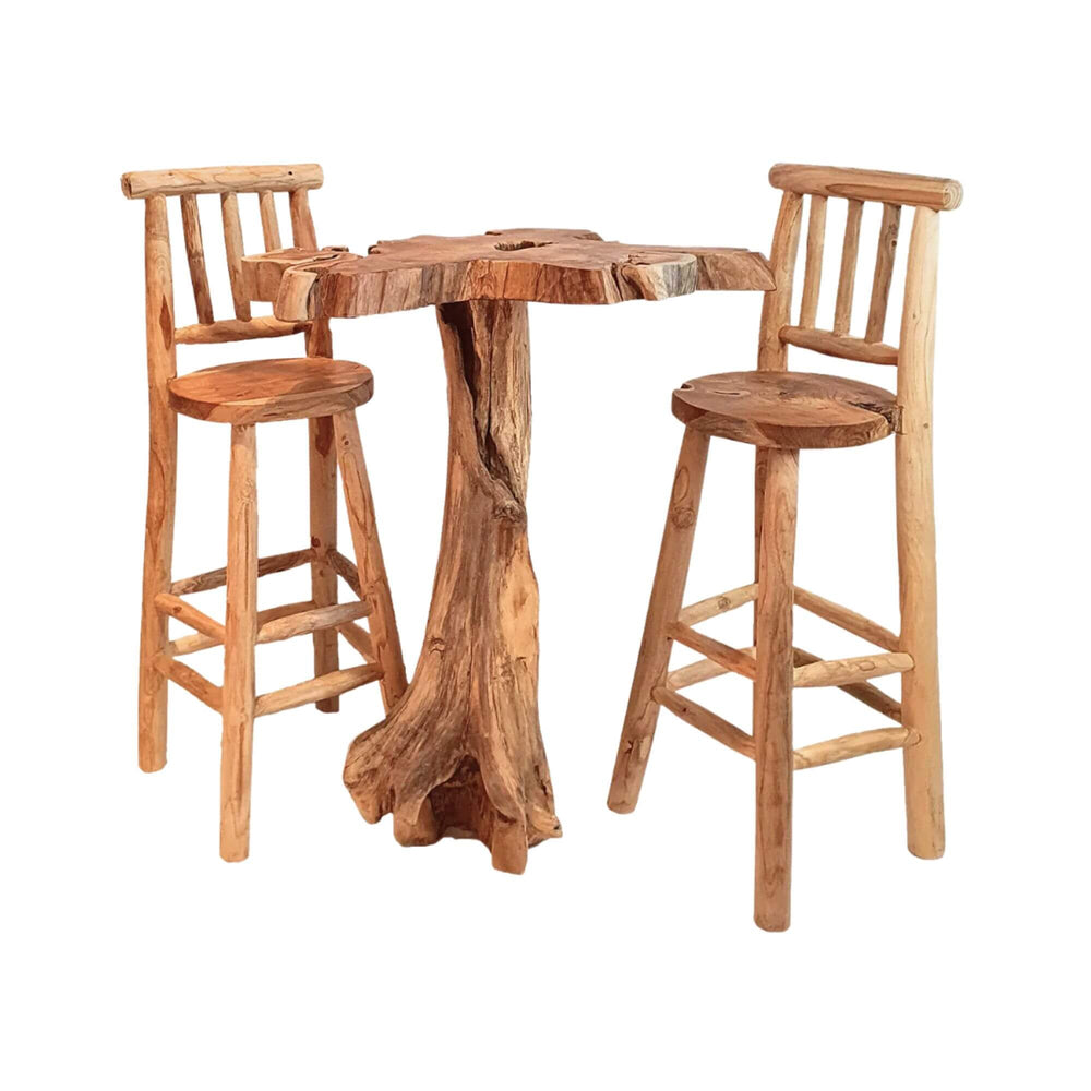 Rustic teak bar stool for kitchen or bar tables.