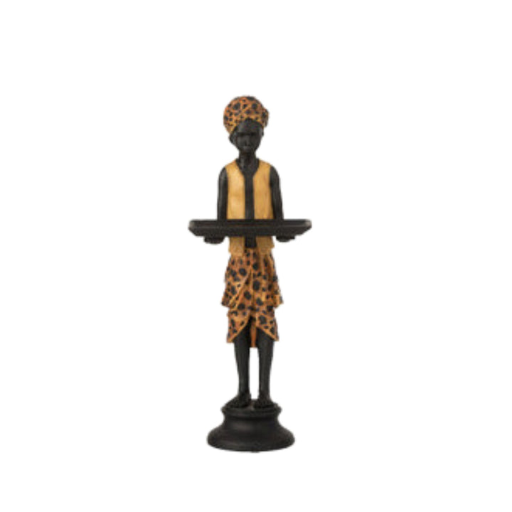 Marco Boy decorative resin stand featuring a stylized figure holding a tray with patterned clothing details.