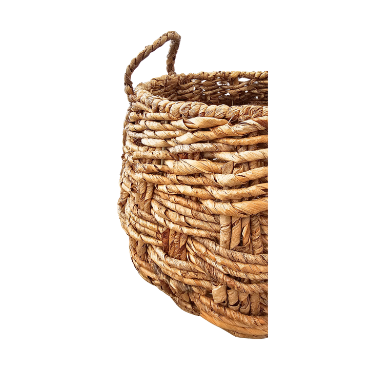 Side view highlighting rustic abaca weave