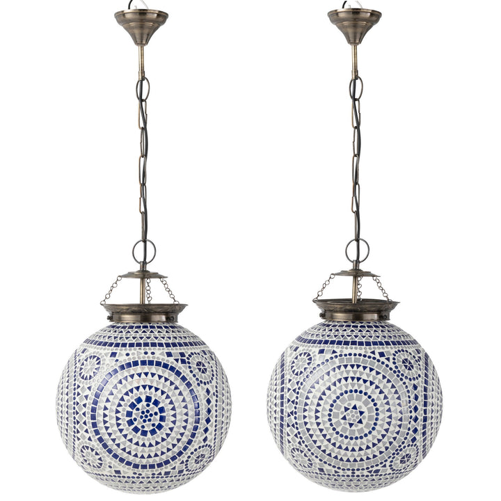 Marrakesh Lamp Blue L with iron frame and large blue-white crystal mosaic globe, 35×35×85 cm.