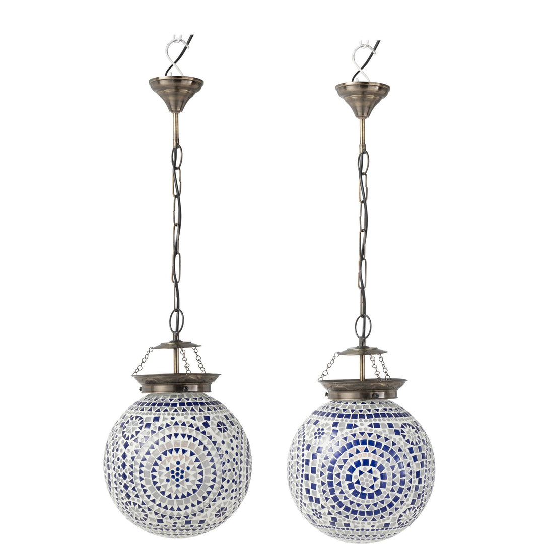 Marrakeash Lamp Blue S with iron frame and blue-white crystal mosaic globe, 16×16×75 cm.