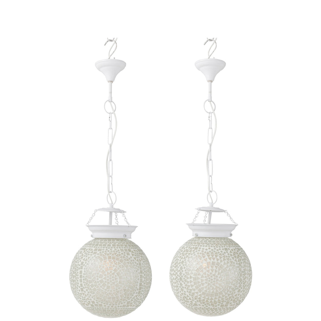Marrakesh Lamp White S with iron frame and small white crystal mosaic globe, 16×16×75 cm.