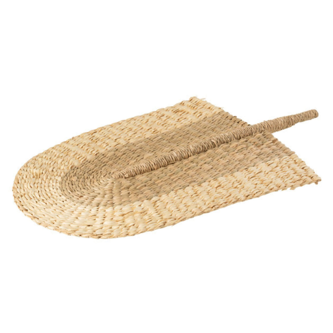 Side view of natural Mar Ban fan highlighting organic shape and material.

