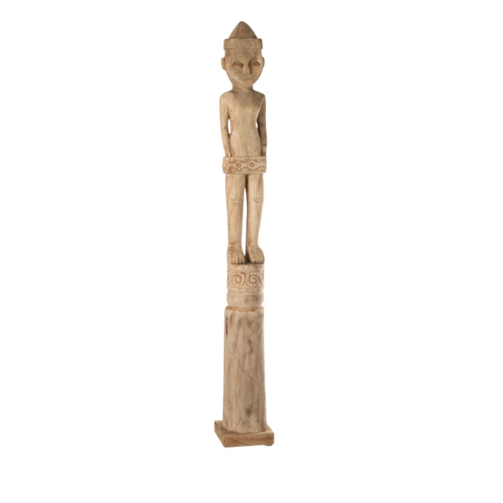 Side view highlighting the tall, slender silhouette of the Masira wooden figure.