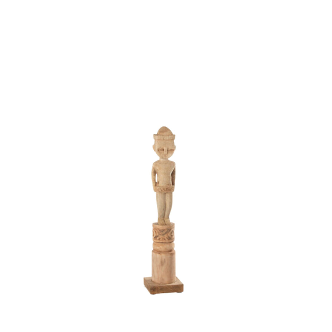 Side view highlighting the tall, slender silhouette of the Masira wooden figure.