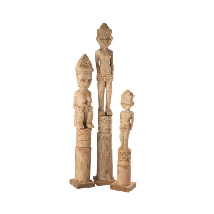 Group of Masira deco stands handcrafted from recycled wood in different sizes.