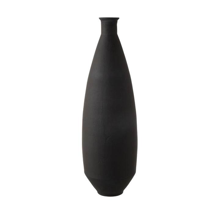 Front view of the Mate Oval Black Vase with matte black finish.