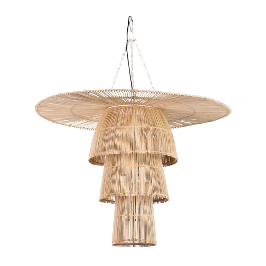 Woven Melolo Rattan Lamp light on a white background