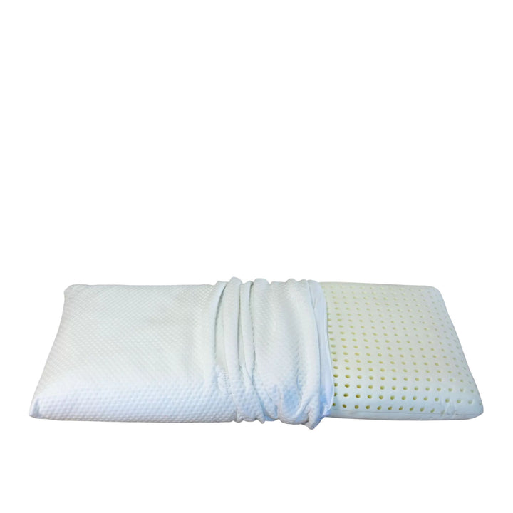 Studio image of the Memory Moore Pillow showing its ergonomic shape and breathable surface.