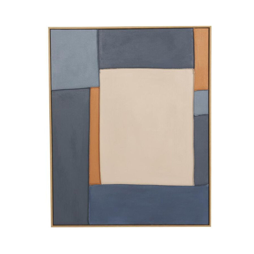 Front view of the Midnight Frame wall art showing its hand-painted abstract blocks in blue and neutral tones.