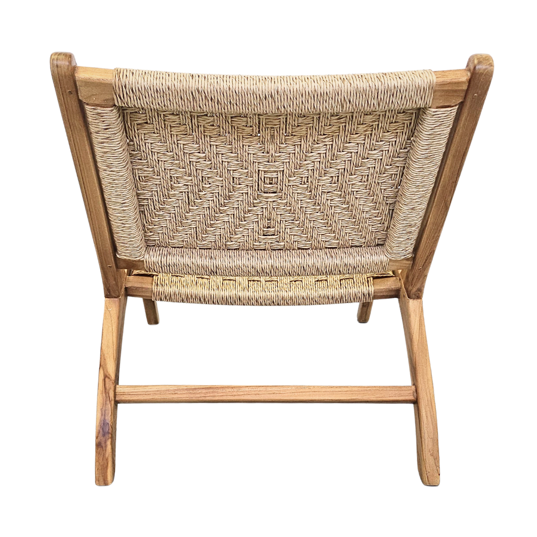 Rear view of Milaidhoo armchair showing the woven rattan backrest.