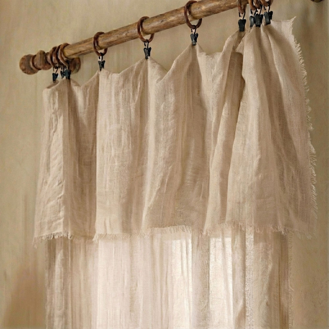 Close-up detail of the Milos curtain highlighting the lightweight cotton and linen weave.