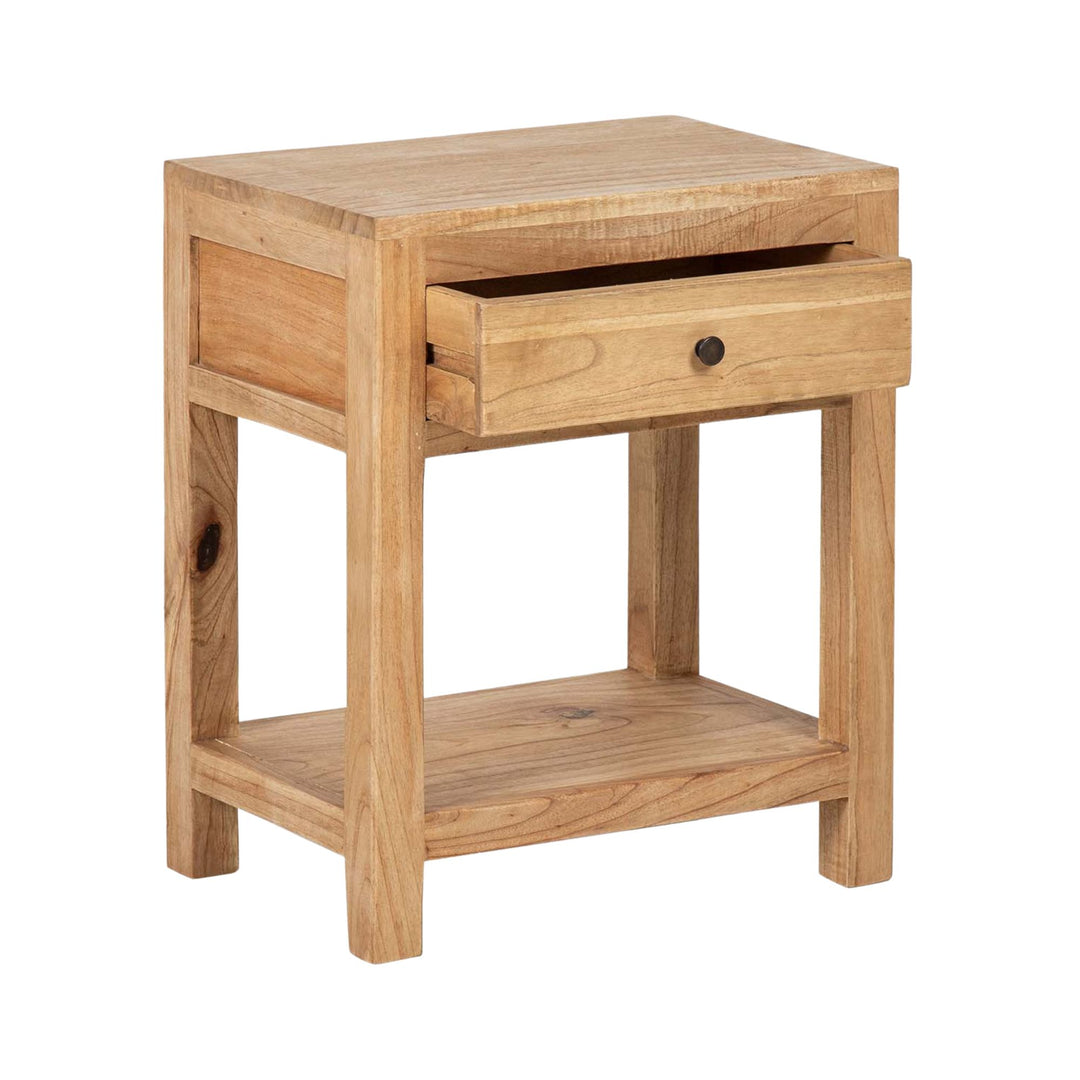 Front angled view of the bedside table highlighting its clean lines and practical storage design.